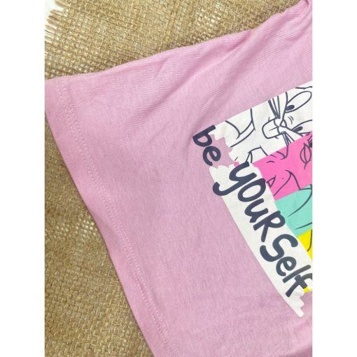 تیشرت نوزادی دخترانه آستین کوتاه طرح خرگوش یقه گرد پشت دکمه ای یاسی رنگ - 6 تا 9 ماه