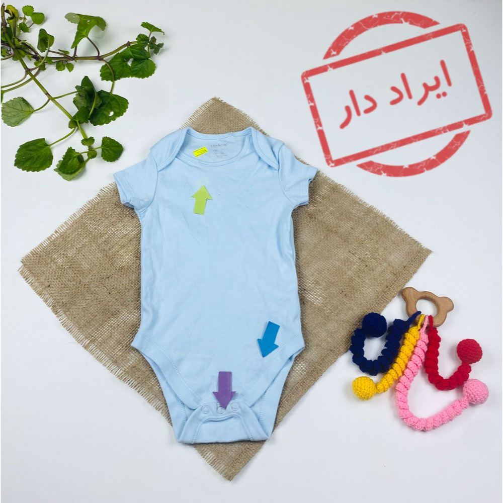 بادی نوزادی آستین کوتاه طرح ساده یقه گرد آبی روشن رنگ  - 6 تا 12 ماه
