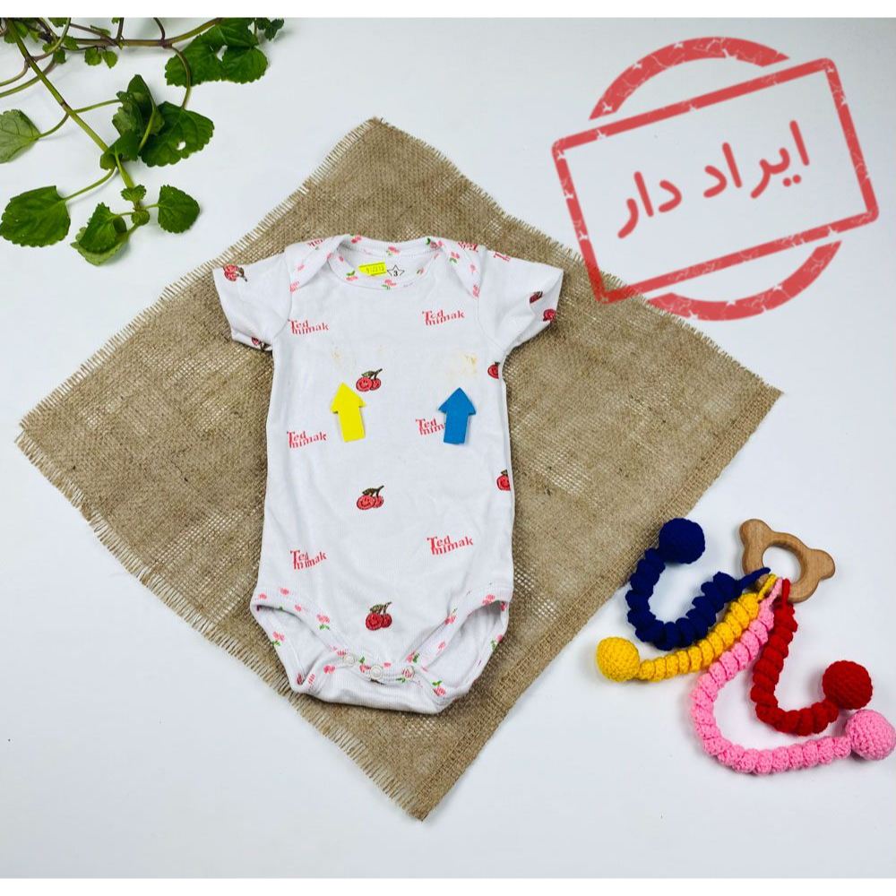 بادی نوزادی دخترانه آستین کوتاه طرح گیلاس یقه گرد سفید رنگ  - 3 ماه