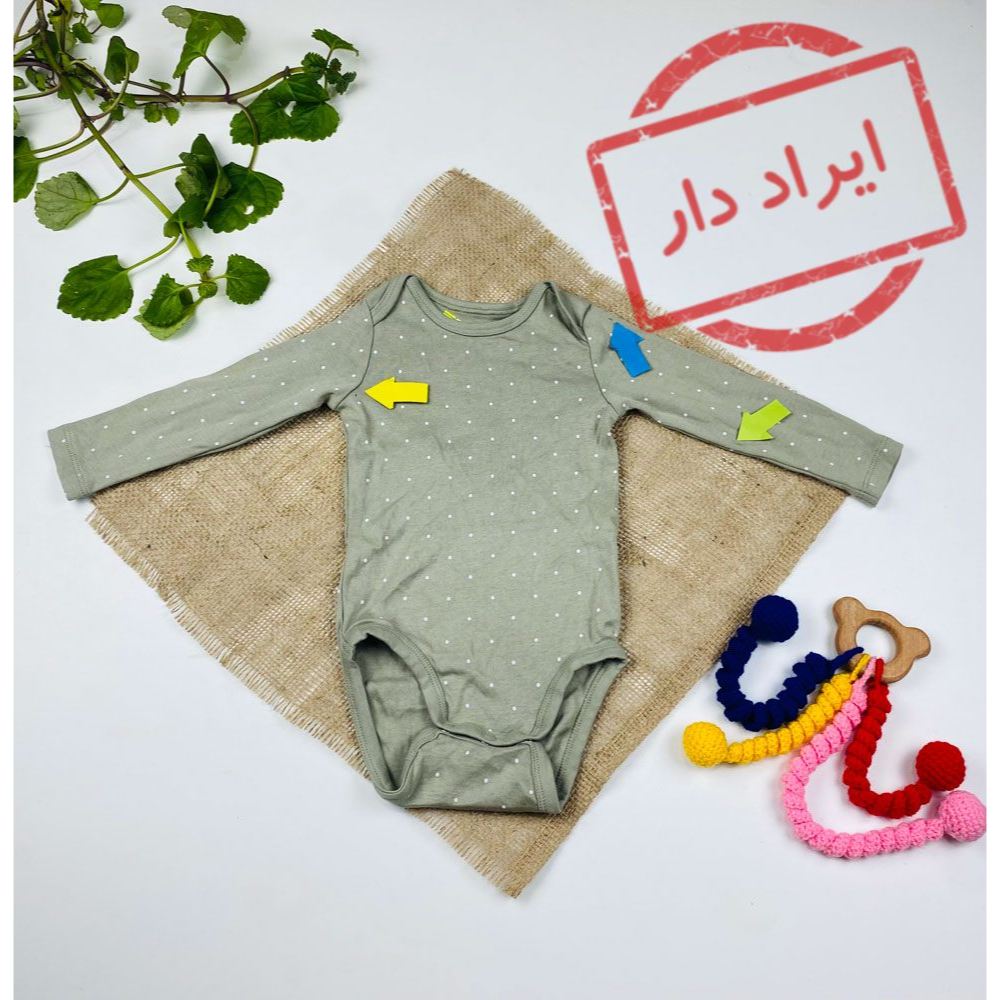 بادی نوزادی دخترانه آستین بلند برند h and m طرح خال خالی یقه گرد طوسی رنگ  - 6 ماه