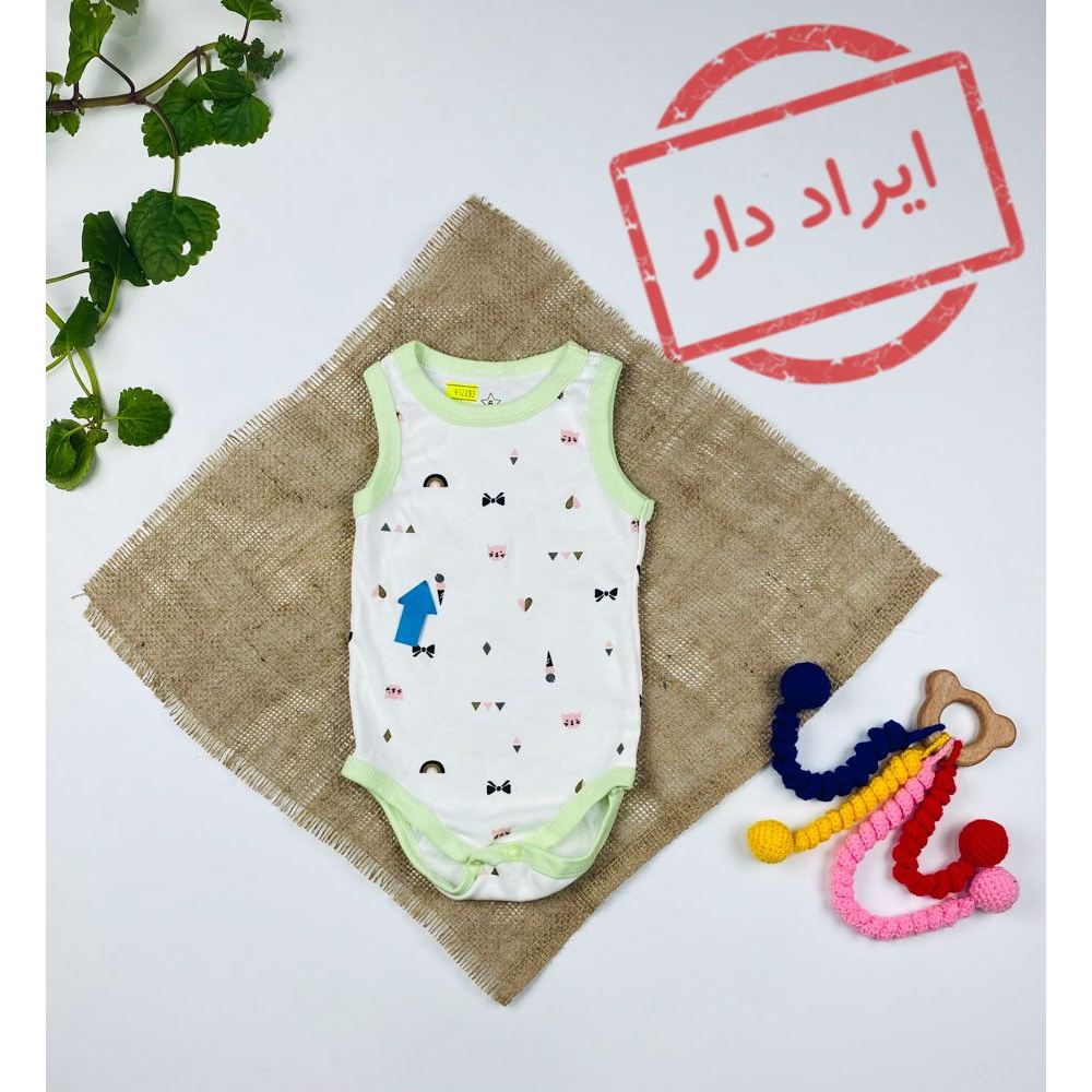 بادی نوزادی آستین تاپ طرح پیشی و قلب بادی تاپ حلقه ای سفید رنگ  - 6 ماه