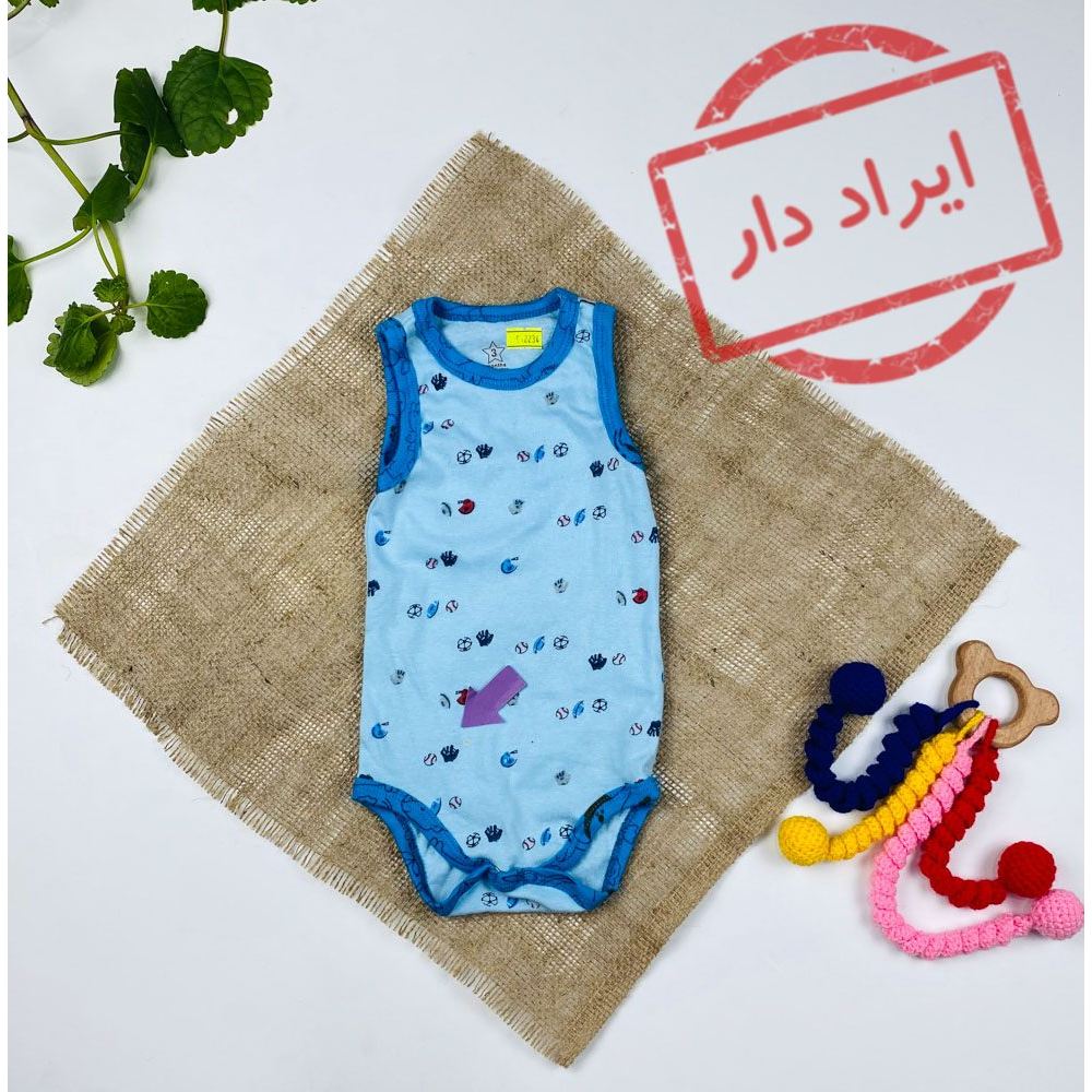 بادی نوزادی پسرانه آستین تاپ طرح توپ تاپ حلقه ای آبی روشن رنگ  - 3 ماه