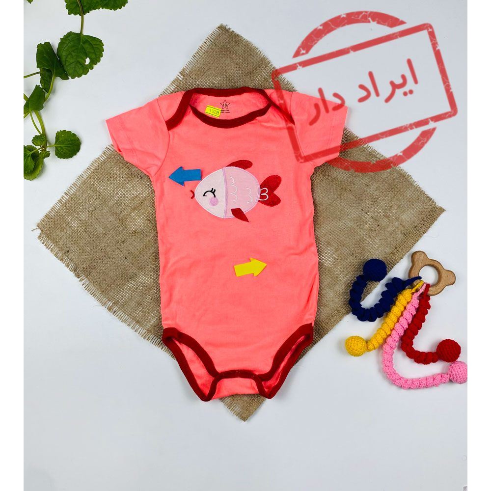 بادی نوزادی دخترانه آستین کوتاه طرح ماهی ساده یقه گرد سرخابی رنگ  - 18 ماه