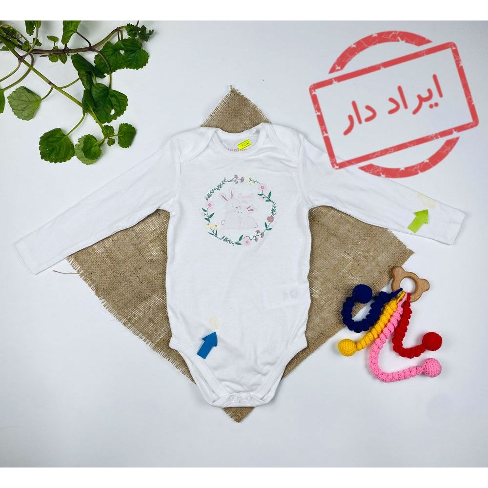 بادی نوزادی آستین بلند برند لوپیلو طرح خرگوش ساده سفید رنگ  - 12 تا 24 ماه