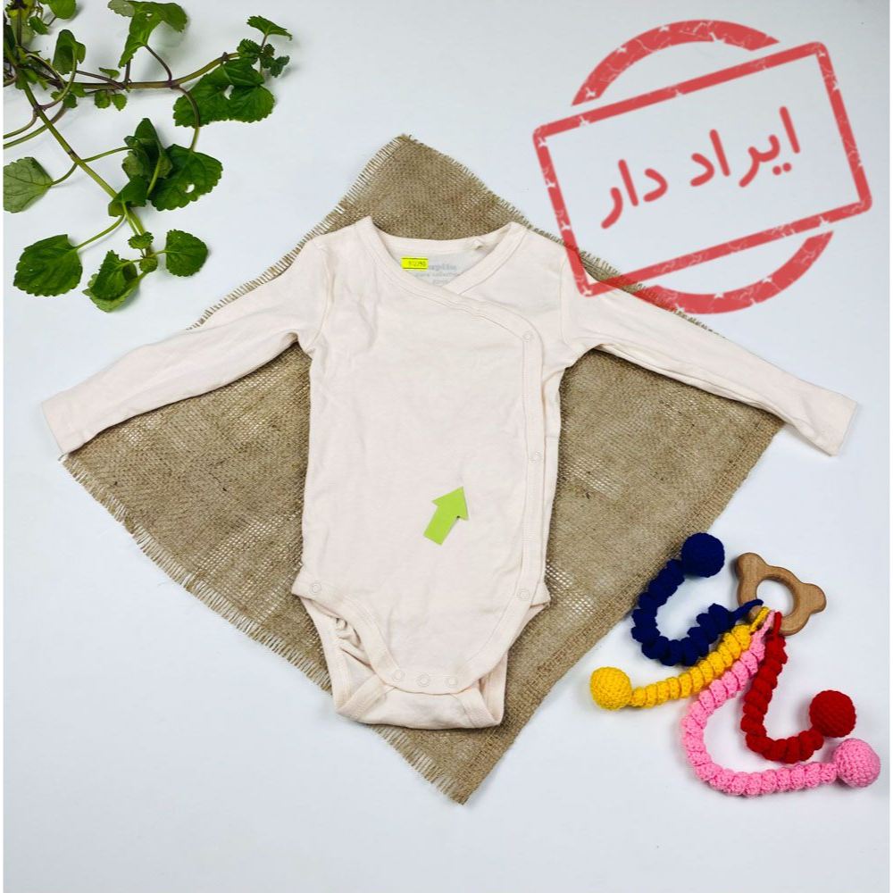 بادی نوزادی دخترانه آستین بلند برند لوپیلو طرح ساده بادی جلو دکمه صورتی کمرنگ  - 2 تا 6 ماه