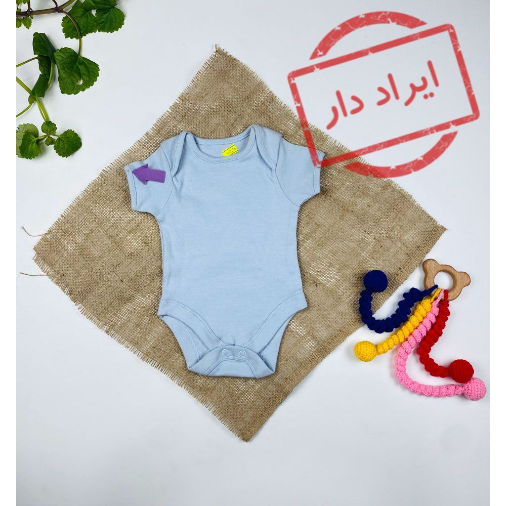 بادی نوزادی پسرانه آستین کوتاه طرح ساده بادی ساده آبی روشن رنگ  - 3 ماه