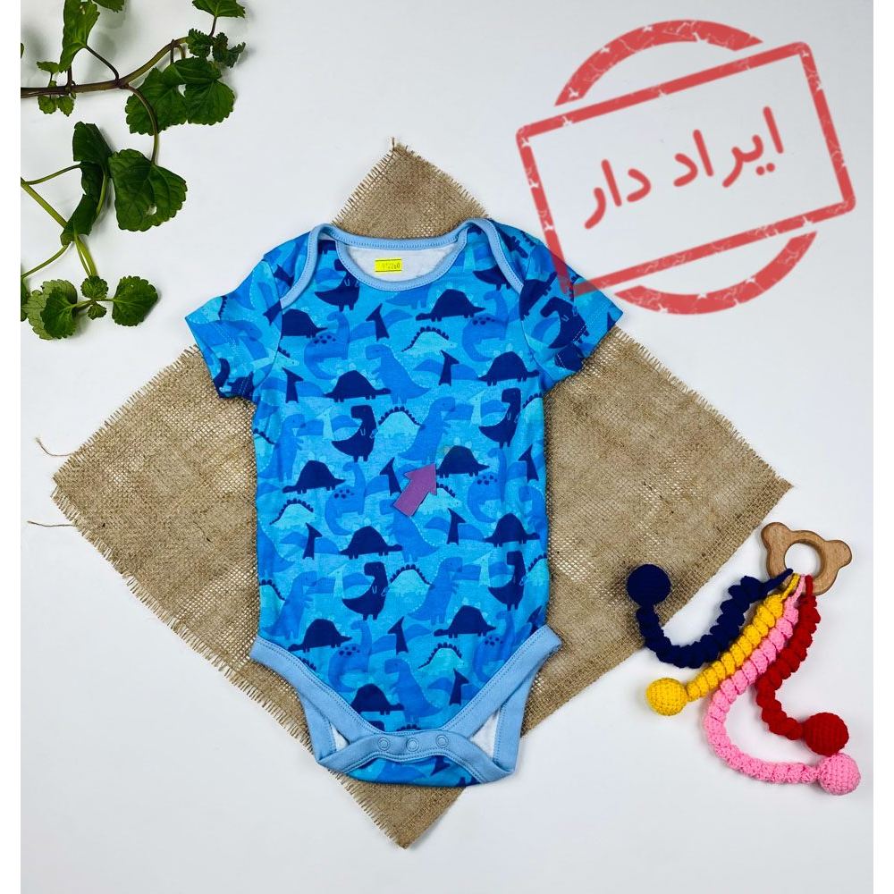بادی نوزادی پسرانه آستین کوتاه طرح دایناسور ساده آبی تیره رنگ  - 12 تا 24 ماه