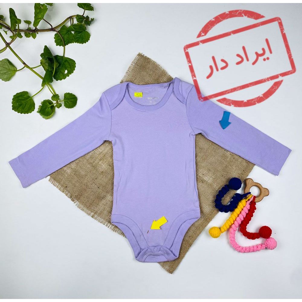بادی نوزادی دخترانه آستین بلند طرح ساده یقه گرد ساده یاسی رنگ  - 12 تا 24 ماه
