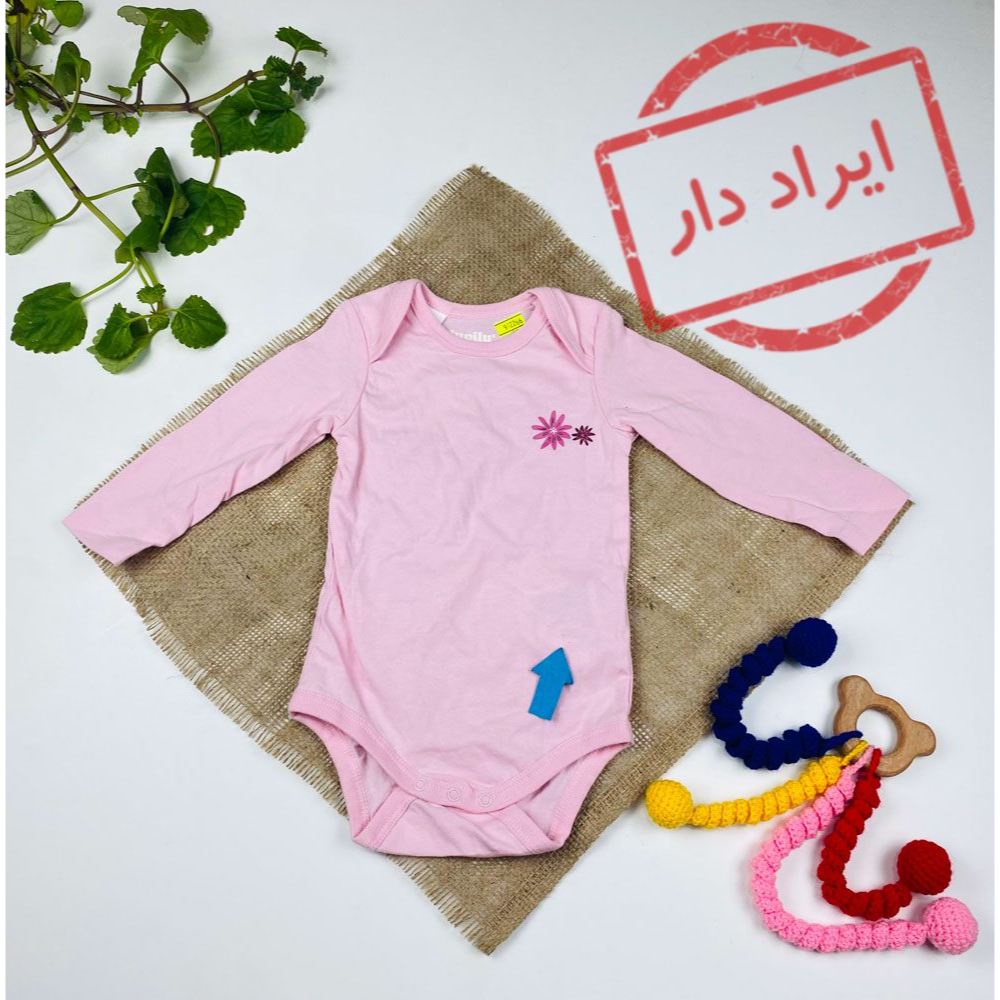 بادی نوزادی دخترانه آستین بلند برند لوپیلو طرح گل یقه گرد صورتی رنگ  - 2 تا 6 ماه