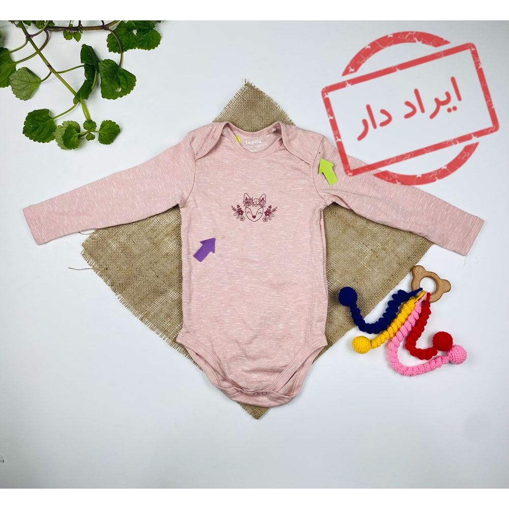 بادی نوزادی دخترانه آستین بلند برند لوپیلو طرح ساده ساده یقه گرد کالباسی پررنگ  - 12 تا 24 ماه