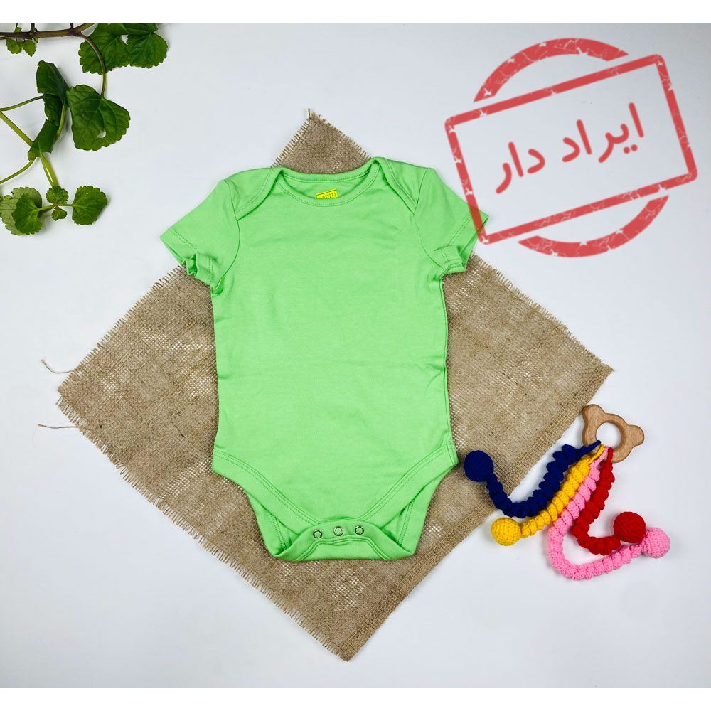 بادی نوزادی پسرانه آستین کوتاه طرح ساده ساده یقه گرد سبز رنگ  - 6 تا 12 ماه