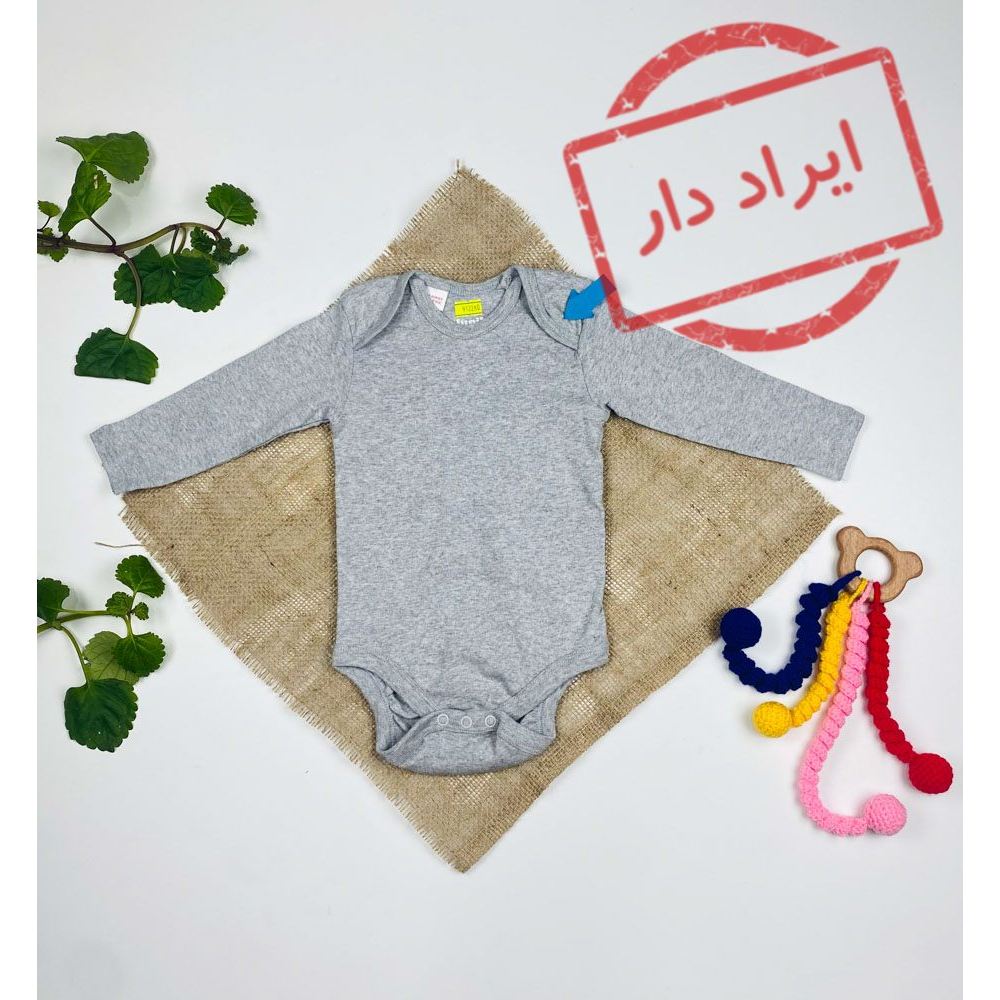 بادی نوزادی آستین بلند برند لوپیلو طرح ساده یقه گرد ساده طوسی رنگ  - 2 تا 6 ماه