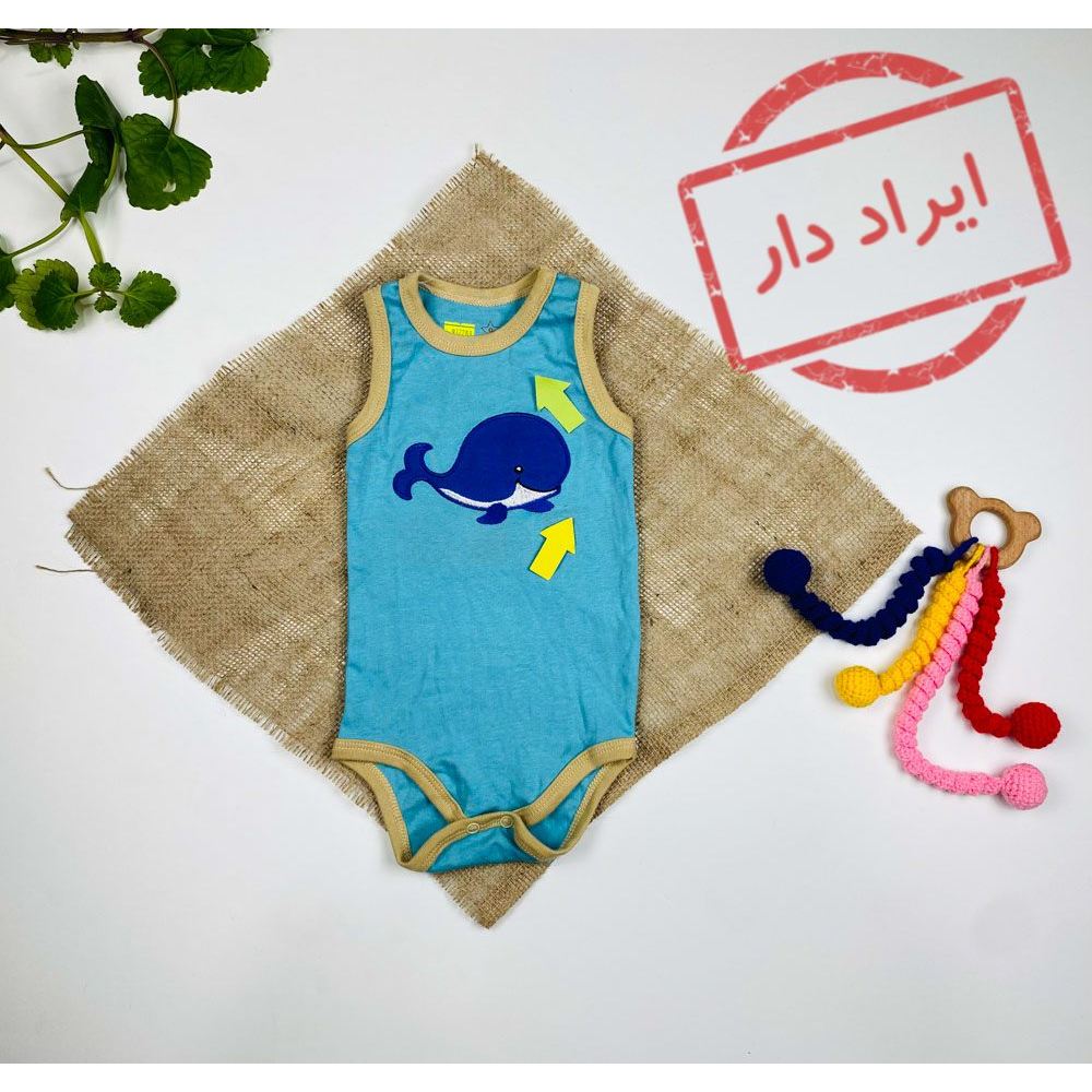 بادی نوزادی پسرانه آستین تاپ طرح ماهی بادی تاپ حلقه ای آبی رنگ  - 9 ماه