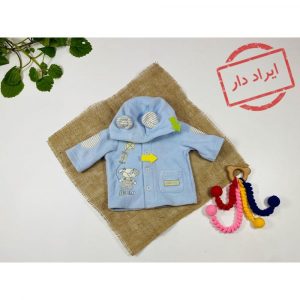 ایراد دار _ سویشرت نوزادی پسرانه آستین بلند طرح خرگوش کلاه دار جلو دکمه آبی روشن رنگ  - 2 تا 6 ماه