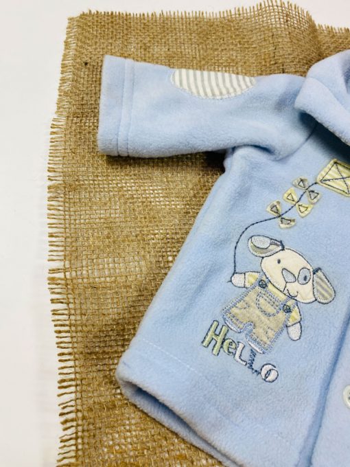 ایراد دار _ سویشرت نوزادی پسرانه آستین بلند طرح خرگوش کلاه دار جلو دکمه آبی روشن رنگ - 2 تا 6 ماه