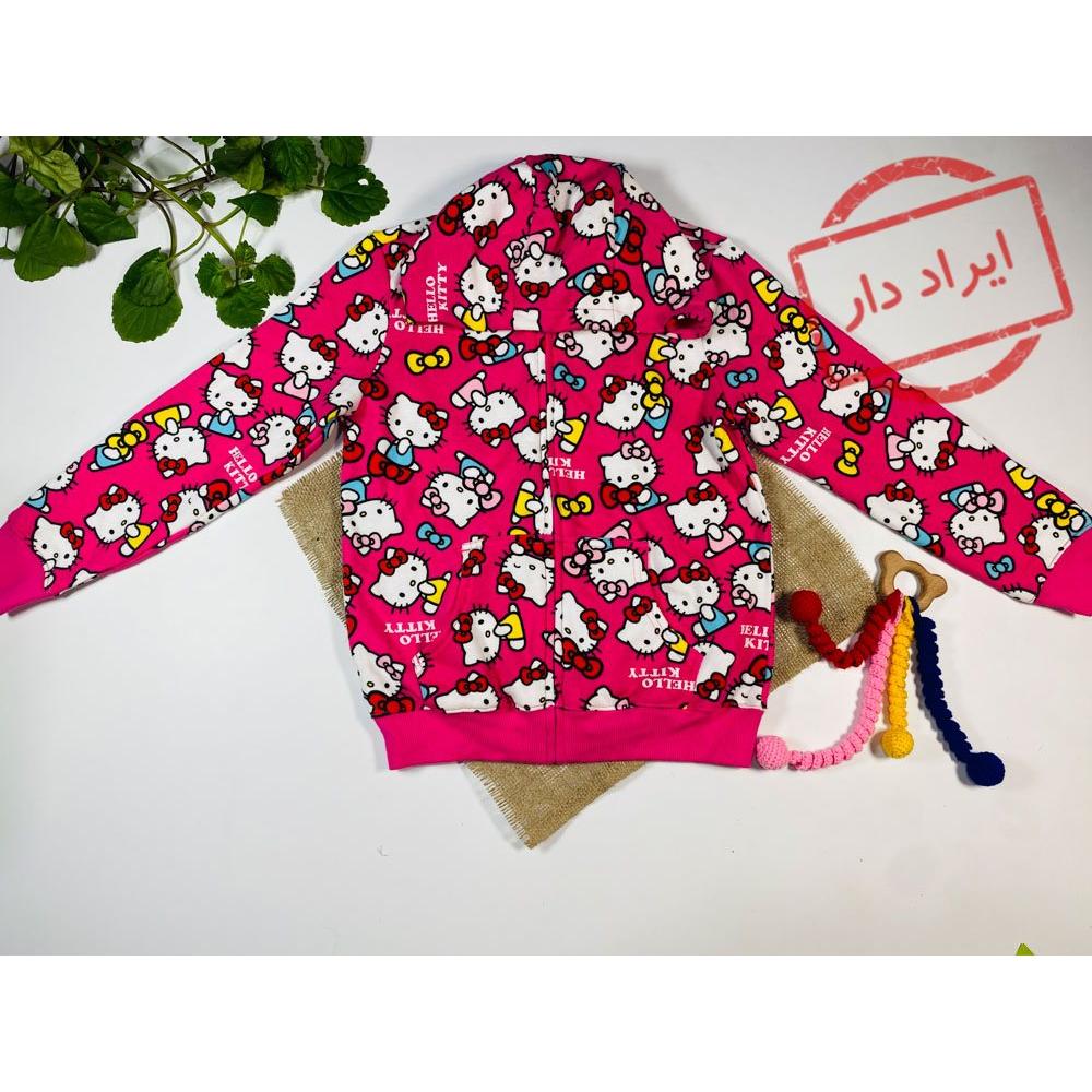 ایراد دار _ سویشرت دخترانه آستین بلند طرح تدی کلاه دار زیپی جیب دار صورتی رنگ  - 6 تا 8 سال