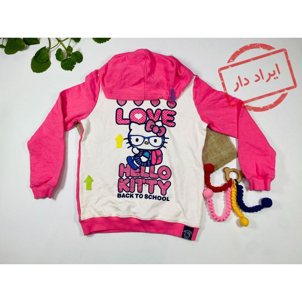 ایراد دار _ سویشرت دخترانه آستین بلند طرح تدی هودی کلاه دار بدون زیپ سفید رنگ  - 6 تا 8 سال