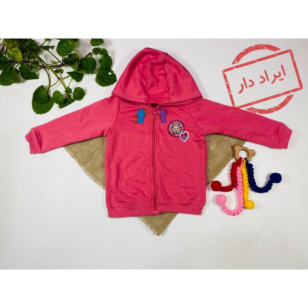 ایراد دار _ سویشرت نوزادی دخترانه آستین بلند برند لوپیلو طرح گل کلاه دار جلو زیپ نیلی رنگ  - 12 تا 24 ماه