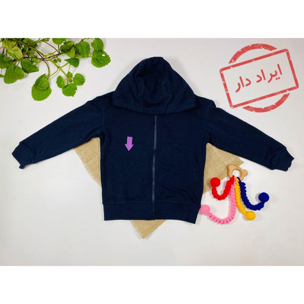 ایراد دار _ سویشرت پسرانه آستین بلند برند لوپیلو طرح پشت طرح کشتی کلاه دار زیپی سورمه ای رنگ  - 4 تا 6 سال