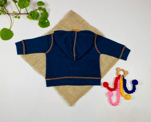 ایراد دار _ سویشرت نوزادی پسرانه آستین بلند طرح پلنگ کلاه دار جلو بسته نیم زیپ جیب دار سورمه ای رنگ  - 6 تا 12 ماه