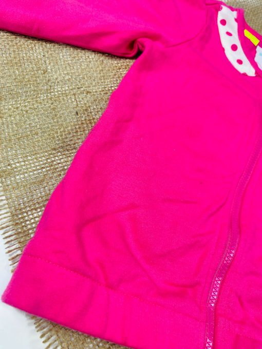 ایراد دار _ سویشرت نوزادی دخترانه آستین بلند طرح خرگوش جلو زیپی بدون کلاه صورتی رنگ  - 6 تا 12 ماه