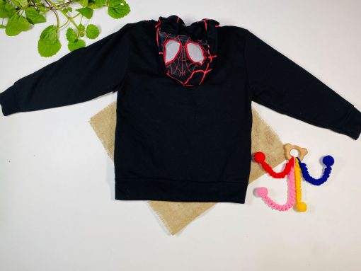 ایراد دار _ سویشرت پسرانه آستین بلند طرح اسپایدرمن جلو زیپی کلاه دار مشکی رنگ - 6 تا 8 سال