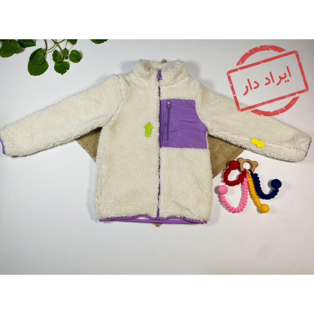 ایراد دار _ سویشرت دخترانه آستین بلند طرح ساده جلو زیپ جیب دار سفید رنگ