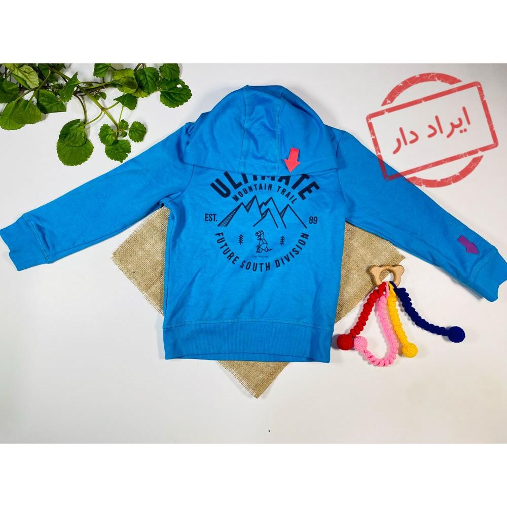 ایراد دار _ سویشرت پسرانه آستین بلند برند george طرح متن انگلیسی هودی کلاه دار جلو بسته آبی رنگ  - 8 سال