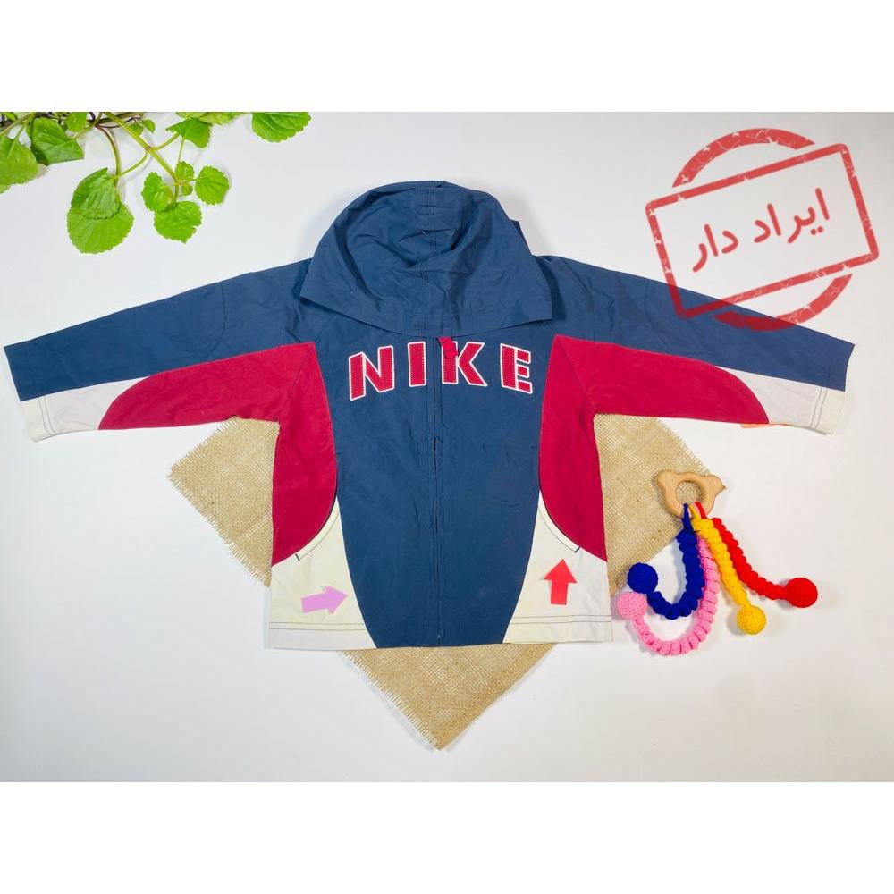 ایراد دار _ سویشرت آستین بلند طرح نایک نوشته جلو زیپی کلاه دار طوسی رنگ  - 3 سال