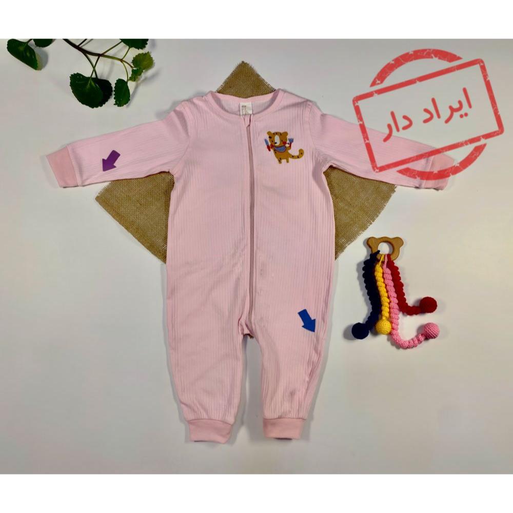 ایراد دار _ سرهمی دخترانه آستین بلند برند h and m طرح طرح خرس کوچولو زیپی صورتی رنگ  - 2 تا 3 سال