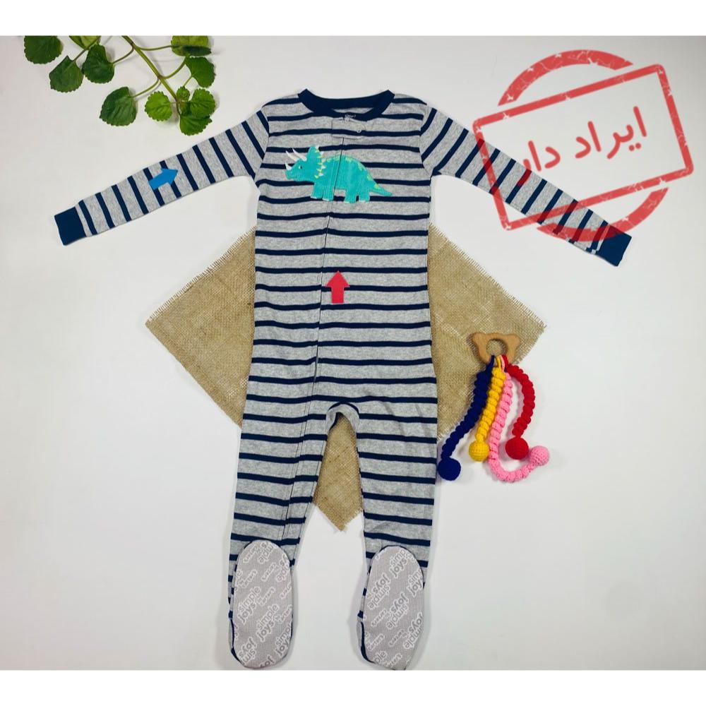 ایراد دار _ سرهمی پسرانه آستین بلند طرح راه راه تمساح جورابی جلو زیپی طوسی رنگ