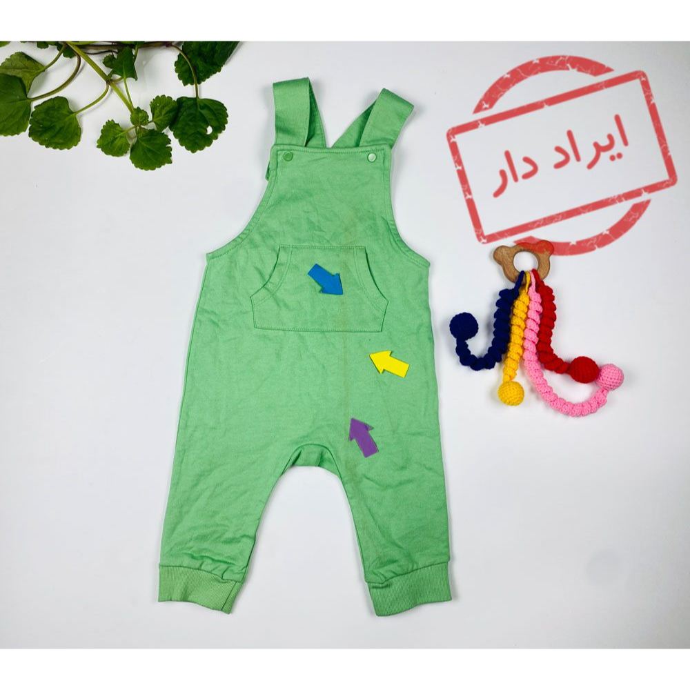 بیلر نوزادی آستین تاپ برند h and m طرح ساده بیلر جلو جیب دار بندی سبز پسته ای رنگ  - 6 تا 9 ماه