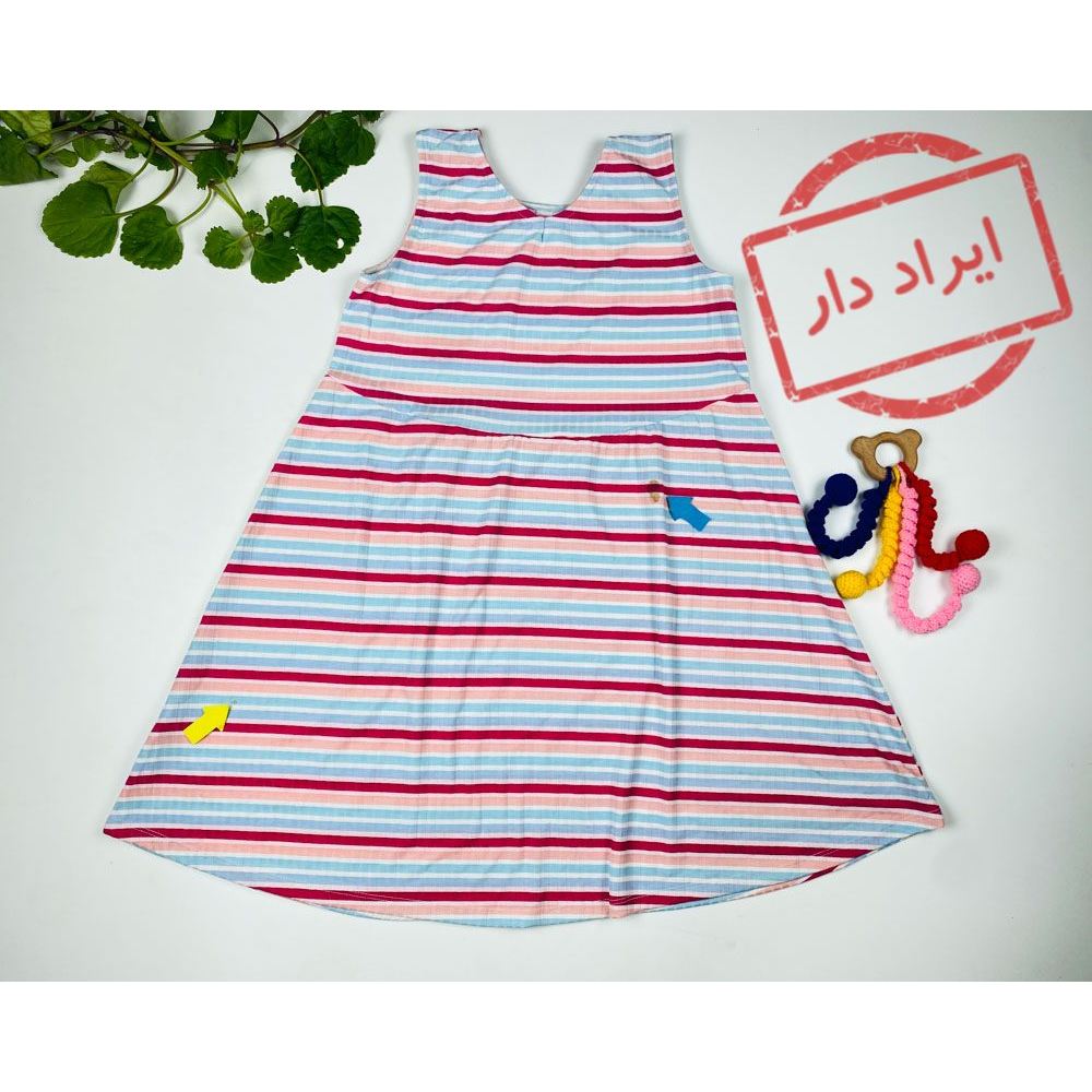 دامنی دخترانه آستین تاپ طرح ساده راه راه دامنی حلقه ای صورتی رنگ  - 8 تا 9 سال