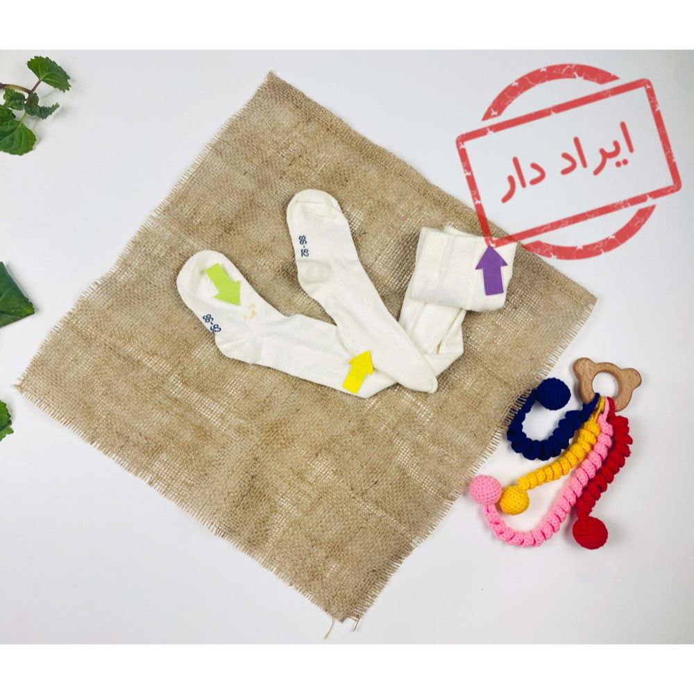 جوراب شلواری نوزادی دخترانه شیری رنگ