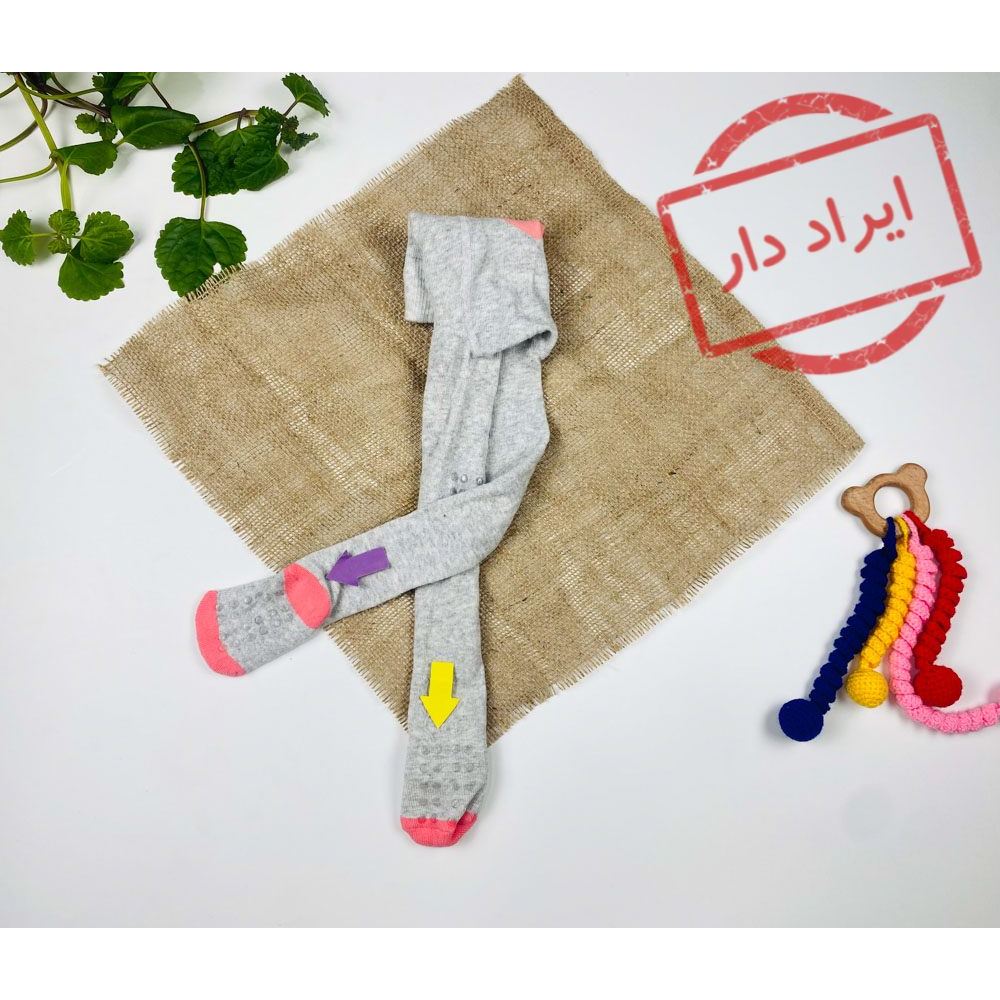 جوراب شلواری نوزادی دخترانه پشت قلب دارد طوسی کمرنگ  - 12 تا 24 ماه