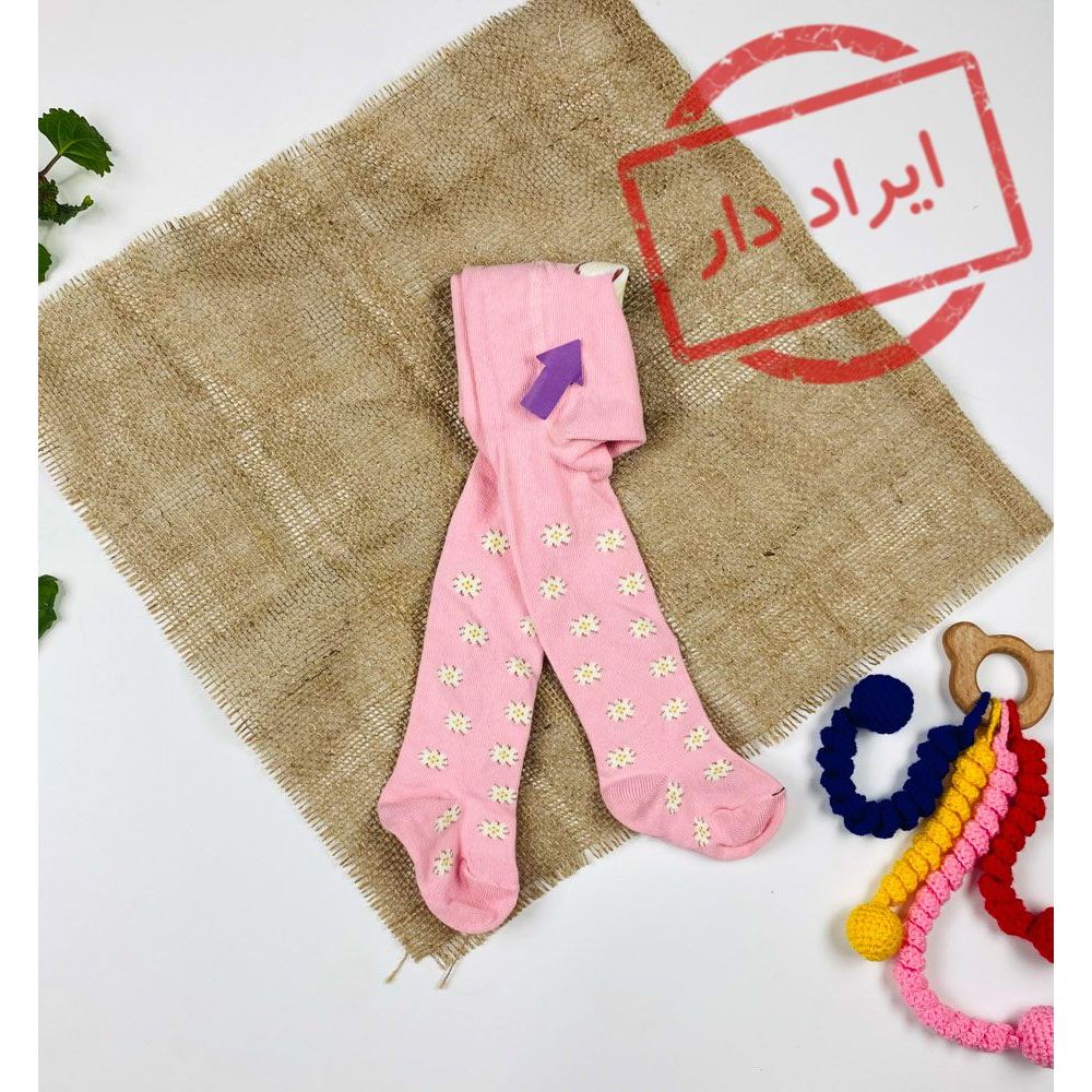 جوراب شلواری نوزادی دخترانه صورتی رنگ  - 2 تا 6 ماه