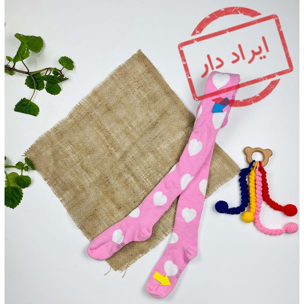 جوراب شلواری نوزادی دخترانه قلب قلبی صورتی رنگ