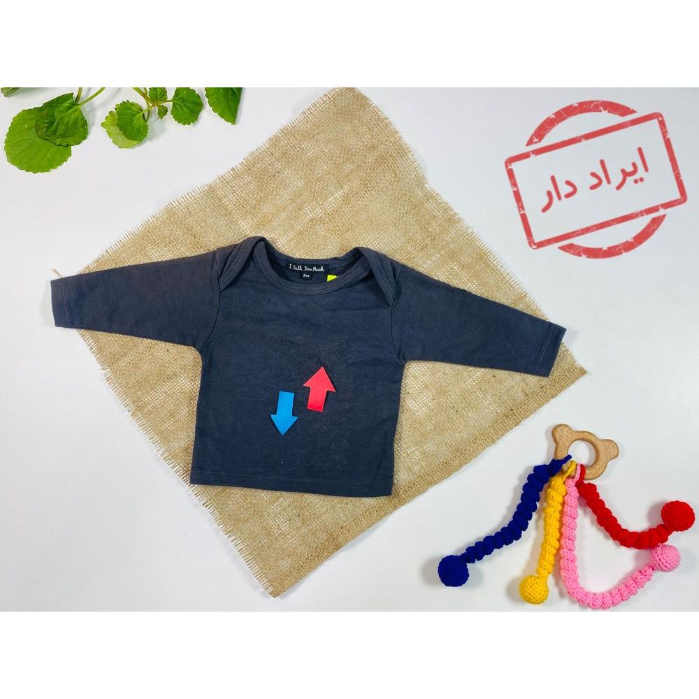 ایراد دار _ بلوز نوزادی آستین بلند طرح ساده ساده جلو بسته نوک مدادی رنگ  - 3 ماه