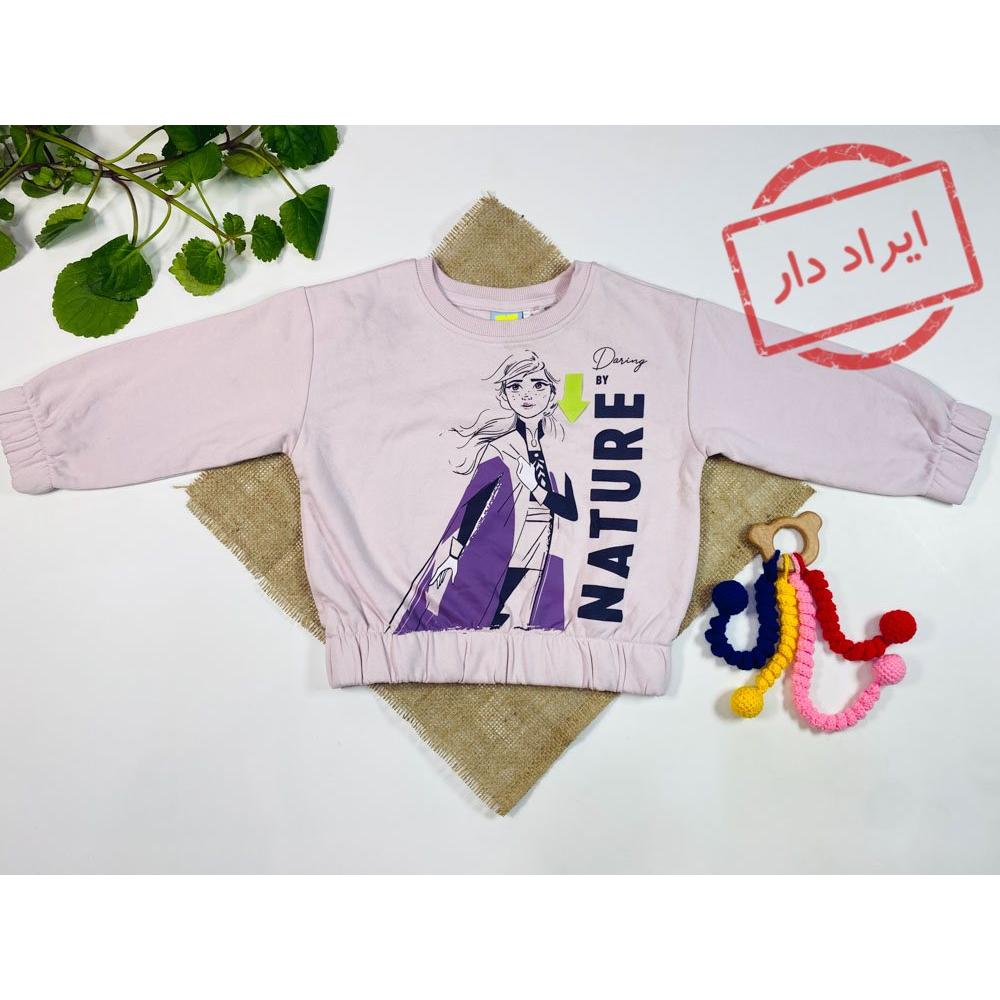 ایراد دار _ بلوز دخترانه آستین بلند طرح دختر دورس یقه گرد بنفش رنگ  - 2 تا 4 سال