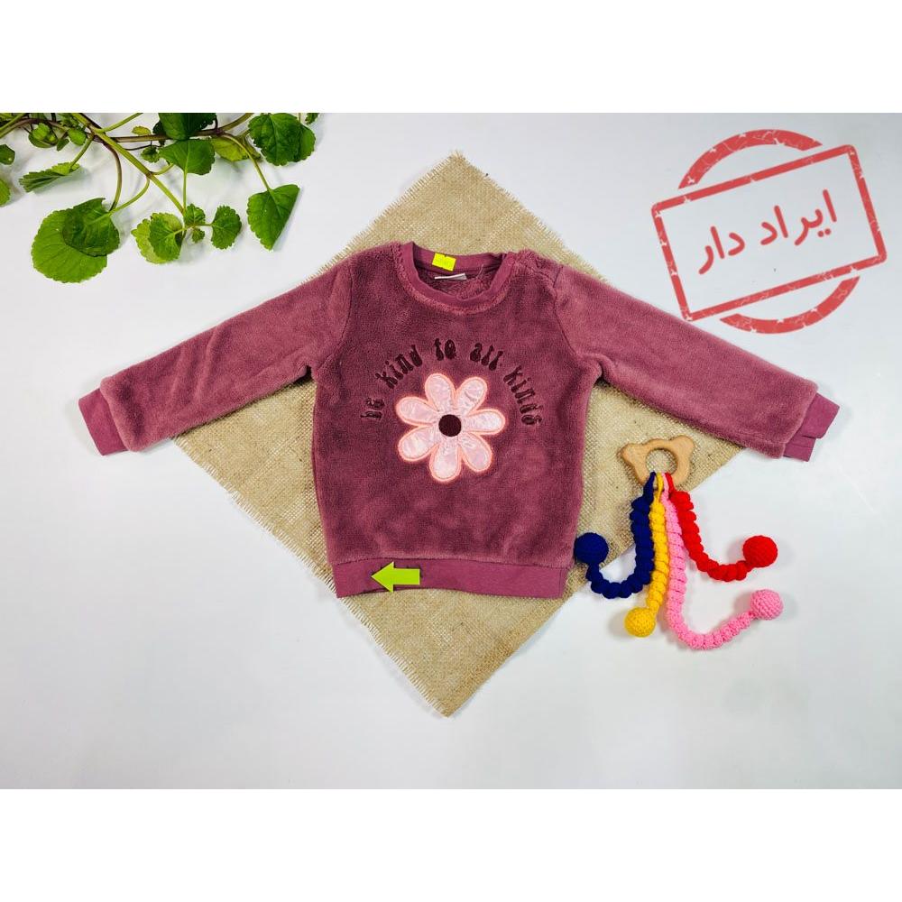 ایراد دار _ بلوز نوزادی دخترانه آستین بلند برند لوپیلو طرح گل یقه گرد نیلی رنگ  - 6 تا 12 ماه