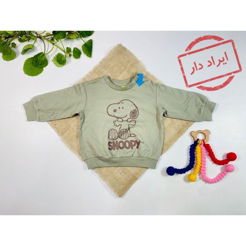 ایراد دار _ بلوز نوزادی پسرانه آستین بلند طرح هاپو دورس یقه گرد نوک مدادی رنگ  - 2 تا 6 ماه