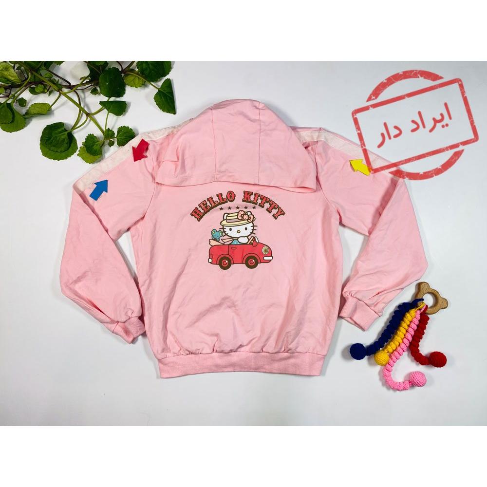 ایراد دار _ بلوز دخترانه آستین بلند طرح تدی هودی کلاه دار صورتی کمرنگ  - 8 تا 10 سال