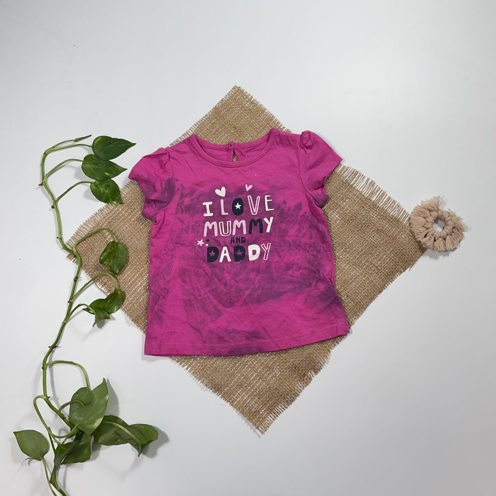 تیشرت نوزادی دخترانه آستین آستین دار برند Baby club طرح نوشته انگلیسی صورتی رنگ - 6 تا 12 ماه