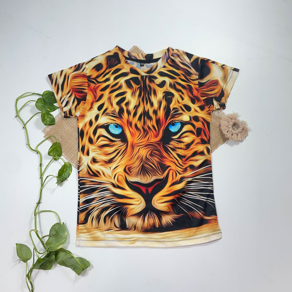 تیشرت پسرانه آستین آستین دار طرح شیر نارنجی رنگ - 7 تا 8 سال