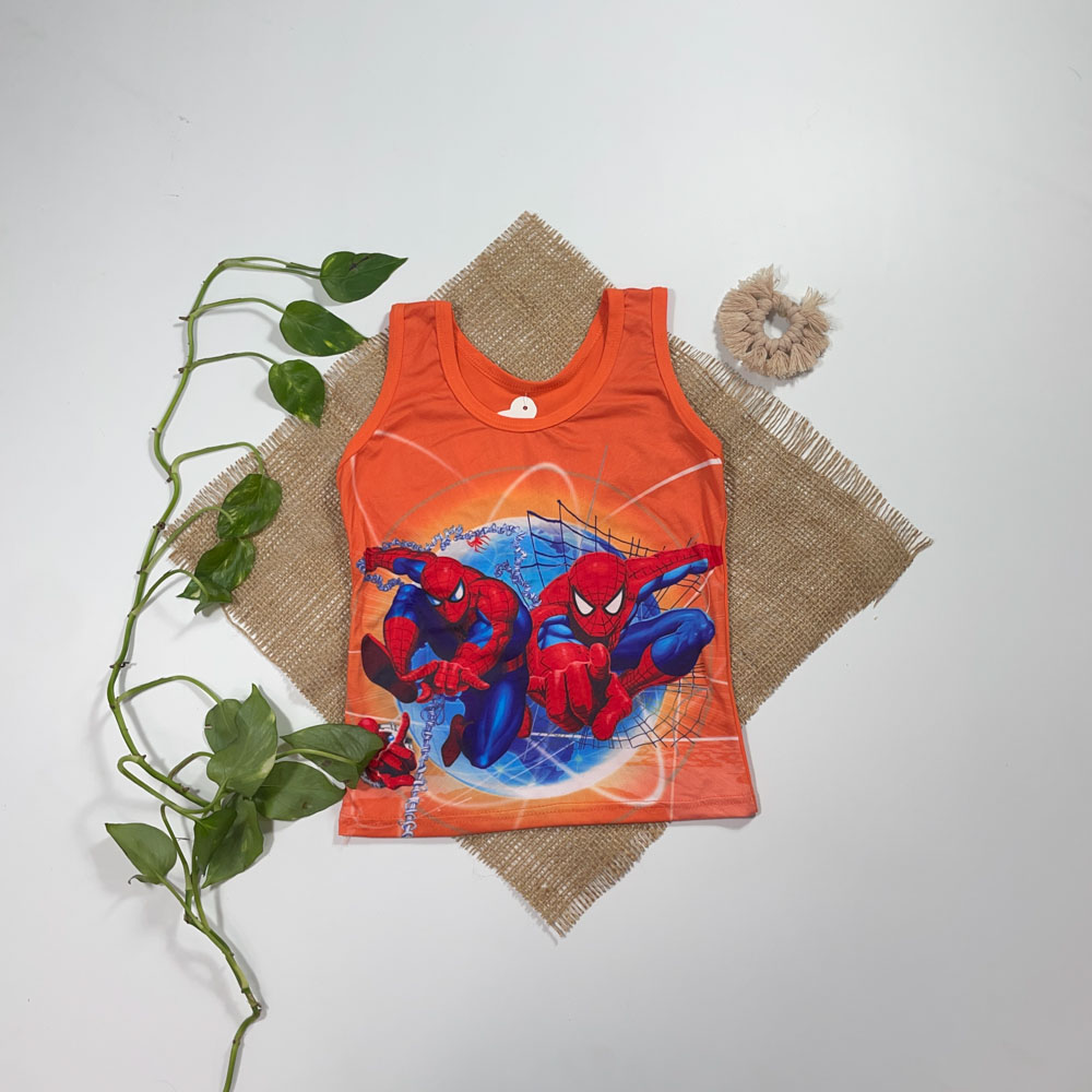 تاپ نوزادی پسرانه آستین بدون استین طرح مردعنکبوتی نارنجی رنگ - 12 تا 18 ماه