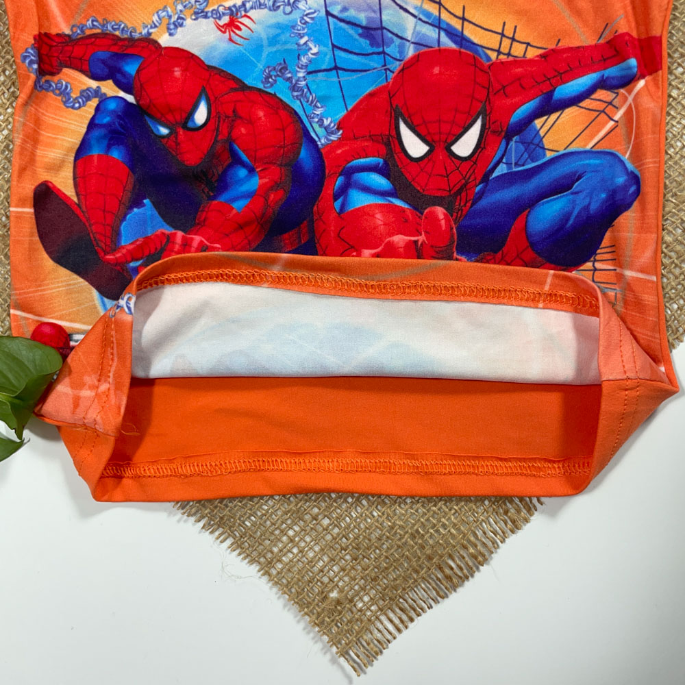 تاپ نوزادی پسرانه آستین بدون استین طرح مردعنکبوتی نارنجی رنگ - 12 تا 18 ماه