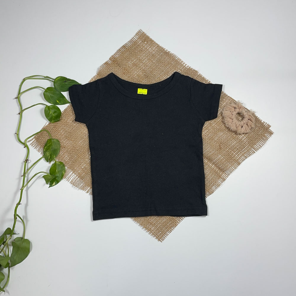 تیشرت نوزادی دخترانه آستین استین دار طرح ساده مشکی رنگ - 3 تا 6 ماه