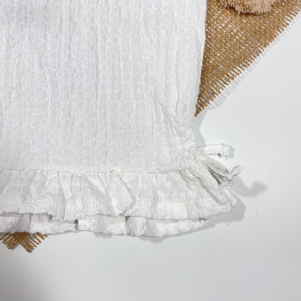 تاپ دخترانه آستین کوتاه برند Tu طرح لبه پلیسه سفید رنگ - 8 سال