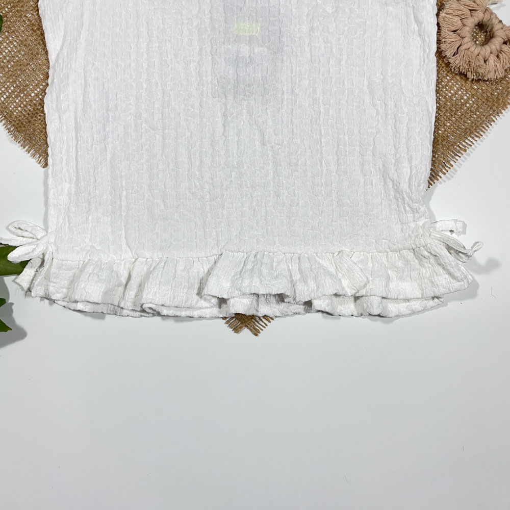 تاپ دخترانه آستین کوتاه برند Tu طرح لبه پلیسه سفید رنگ - 8 سال