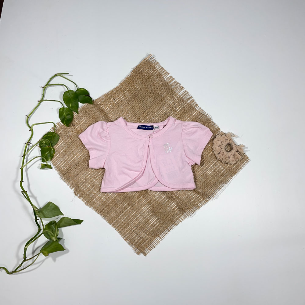 تیشرت نوزادی دخترانه آستین کوتاه برند ORIGINAL MARINES طرح دو تیکه استین پفی صورتی روشن رنگ - 6 تا 9 ماه